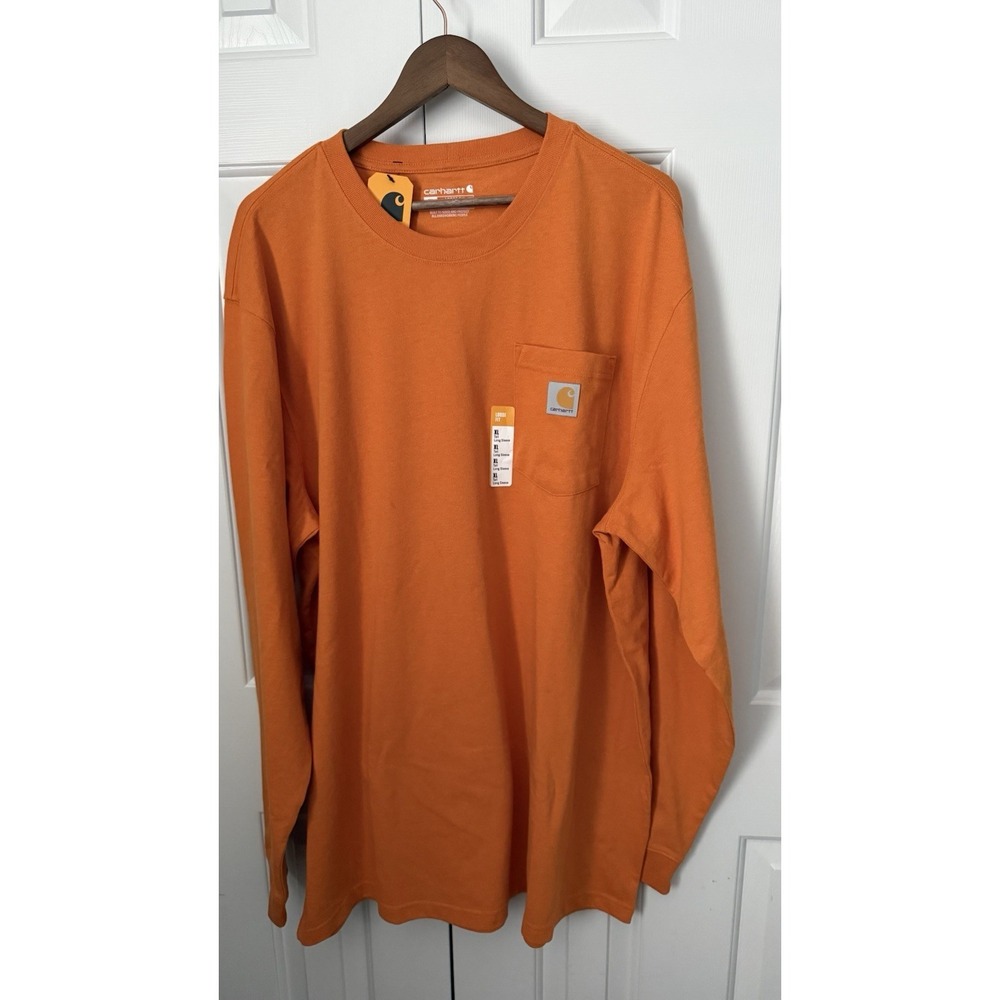 Carhartt Men's Long Sleeve T-Shirt Loose Fit Orange Size XL Sm Spot On Front New